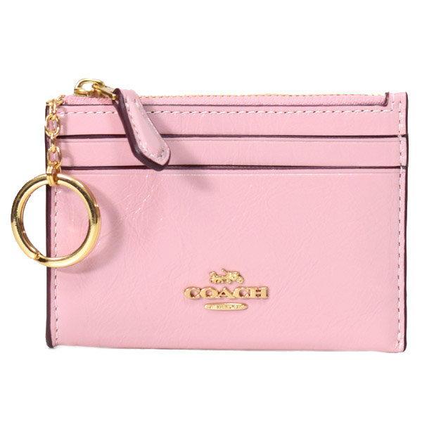 画像1: 【COACH】コーチ カードケース クリンクル レザー ロゴ キーリング付き ミニ スキニー IDケース コインケース カーネーション（日本未発売） (1)