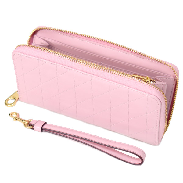 画像: 【COACH】コーチ 長財布 キルティング シャイニー スムースレザー ロゴ リストレット ロング ジップ  アラウンド 長財布 カーネーション（日本未発売）