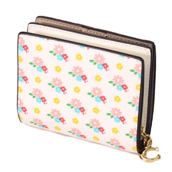 画像: 【COACH】コーチ 財布 二つ折り 花柄 レザー フローラル スナップ ミニ コンパクト ウォレット 財布 チャークマルチ（日本未発売）