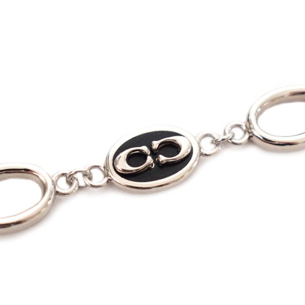 画像: 【COACH】コーチ ネックレス シグネチャー プレーテッドブラス エナメル リンク ロゴ チェーン ネックレス シルバー×ブラック〔日本未発売〕
