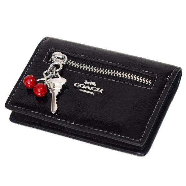 画像: 【COACH】コーチ カードケース さくらんぼ グレイズドレザー 鍵 チャーム付き スリム カードケース 二つ折り コインケース パスケース 定期入れ 名刺入れ ブラック（日本未発売）