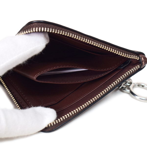 画像: 【COACH】コーチ 財布 シャイニー スムースレザー ロゴ キーリング チャーム付き スモール コーナー ジップ ウォレット 財布 メイプル〔日本未発売〕