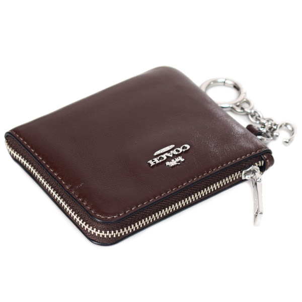 画像: 【COACH】コーチ 財布 シャイニー スムースレザー ロゴ キーリング チャーム付き スモール コーナー ジップ ウォレット 財布 メイプル〔日本未発売〕