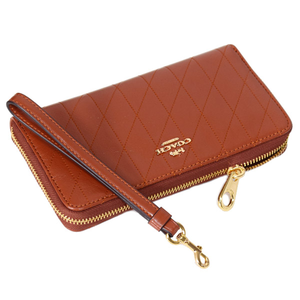 画像: 【COACH】コーチ 長財布 キルティング シャイニー スムースレザー ロゴ リストレット ロング ジップ  アラウンド 長財布 シナモン（日本未発売）