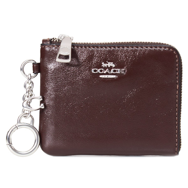 画像1: 【COACH】コーチ 財布 シャイニー スムースレザー ロゴ キーリング チャーム付き スモール コーナー ジップ ウォレット 財布 メイプル〔日本未発売〕 (1)