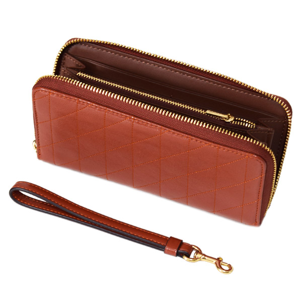 画像: 【COACH】コーチ 長財布 キルティング シャイニー スムースレザー ロゴ リストレット ロング ジップ  アラウンド 長財布 シナモン（日本未発売）