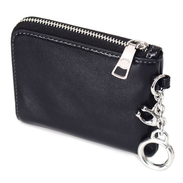 画像: 【COACH】コーチ 財布 シャイニー スムースレザー ロゴ キーリング チャーム付き スモール コーナー ジップ ウォレット 財布 ブラック〔日本未発売〕
