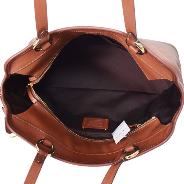 画像: 【COACH】コーチ バッグ スムースレザー バーニッシュド イーストン ロゴ キーリング チャーム付き ジップ トート バッグ レッドウッド（日本未発売）