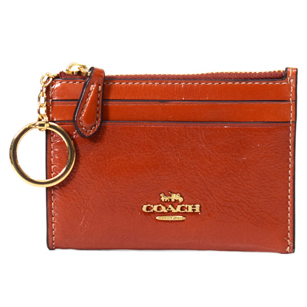 画像1: 【COACH】コーチ カードケース クリンクル レザー ロゴ キーリング付き ミニ スキニー IDケース コインケース シナモン（日本未発売） (1)