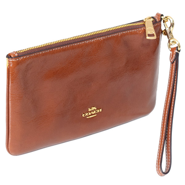画像: 【COACH】コーチ バッグ シャイニー クリンクル レザー ストライプ パッチワーク ロゴ アシュトン リストレット フラップ ポーチ クラッチバッグ レッドウッドマルチ〔日本未発売〕