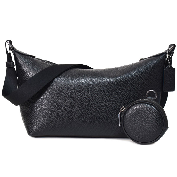 画像1: 【COACH】コーチ メンズ バッグ レザー スモール フィン コインケース ポーチ付き クロスボディ 斜め掛け ショルダーバッグ ブラック（日本未発売） (1)