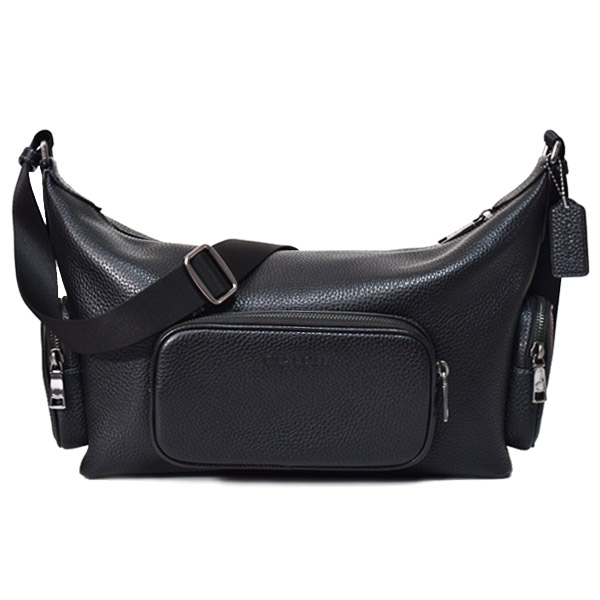 画像1: 【COACH】コーチ メンズ バッグ レザー ロゴ フィン ポケット クロスボディ 斜め掛け ショルダーバッグ ブラック〔日本未発売〕 (1)