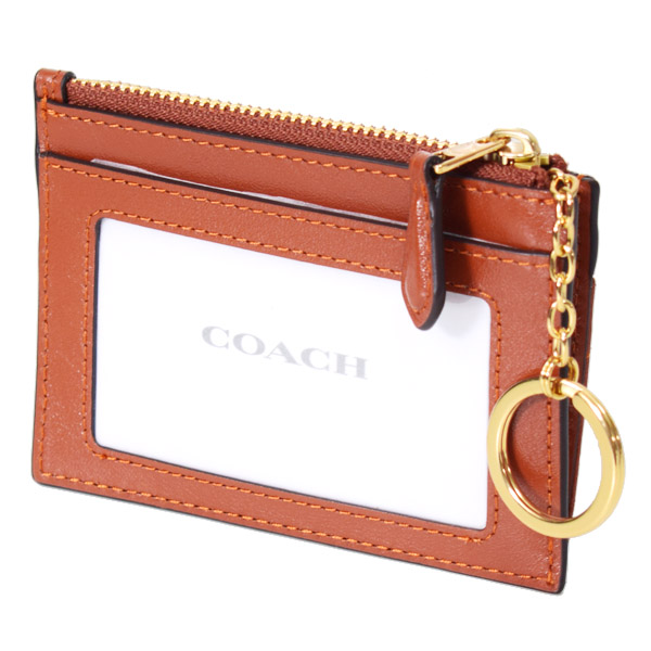 画像: 【COACH】コーチ カードケース キルティング シャイニー スムースレザー ロゴ キーリング付き ミニ スキニー IDケース コインケース シナモン（日本未発売）