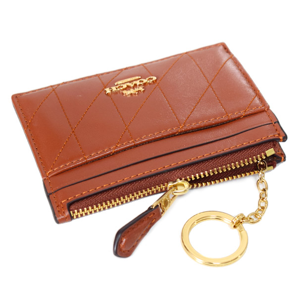 画像: 【COACH】コーチ カードケース キルティング シャイニー スムースレザー ロゴ キーリング付き ミニ スキニー IDケース コインケース シナモン（日本未発売）