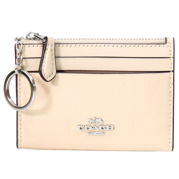 画像1: 【COACH】コーチ カードケース クリンクル パテント レザー ロゴ キーリング付き ミニ スキニー IDケース コインケース アイボリー（日本未発売） (1)