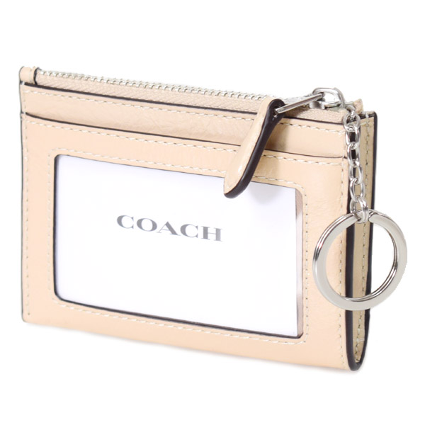 画像: 【COACH】コーチ カードケース クリンクル パテント レザー ロゴ キーリング付き ミニ スキニー IDケース コインケース アイボリー（日本未発売）