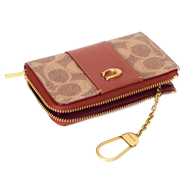 画像: 【COACH】コーチ コインケース コーティングキャンバス レザー シグネチャー エッセンシャル キーリング付き L字 ジップ ロゴ マルチ カードケース 小銭入れ タンキャラメル〔日本未発売〕